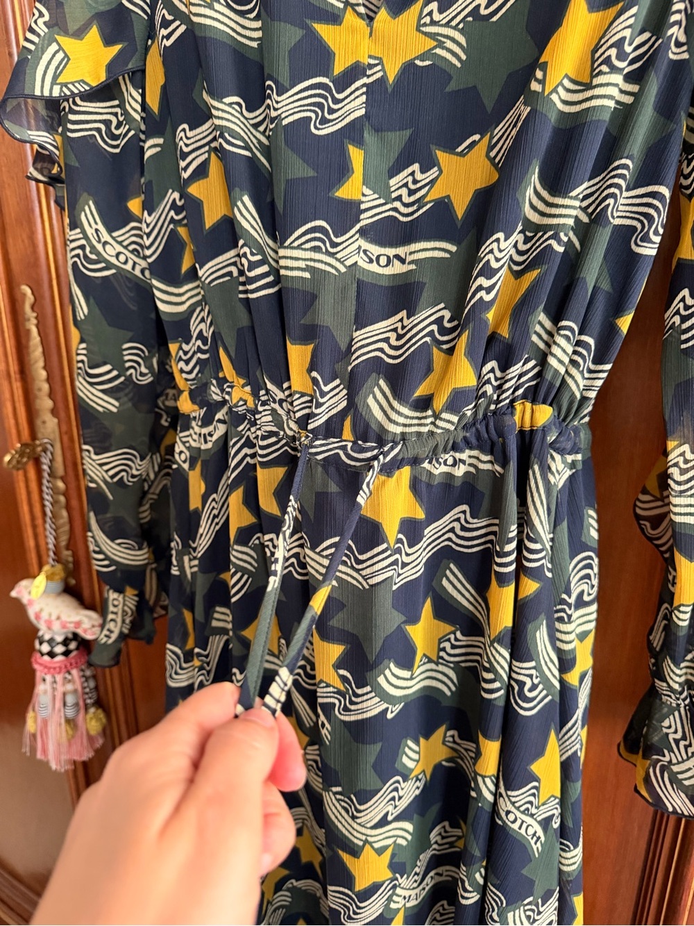 Scotch & Soda Yellow & Green Star Navy Print Ruffle Maxi Dress Size Small - Picture 3 of 7